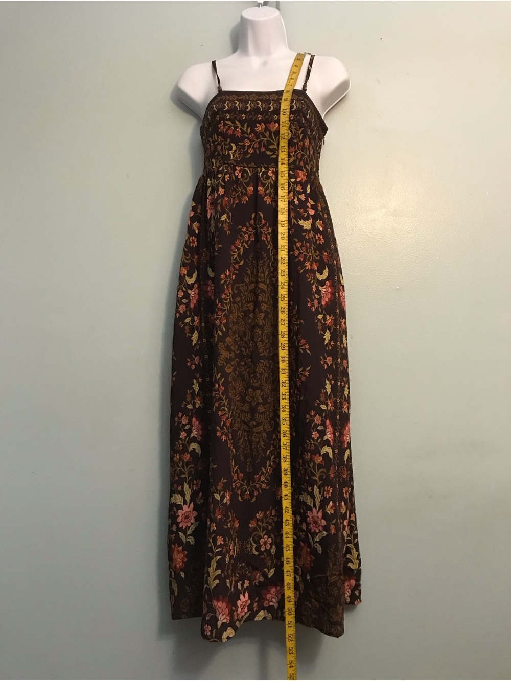 Lucky Brand Brown Floral Maxi Dress with Pink and Gold Print